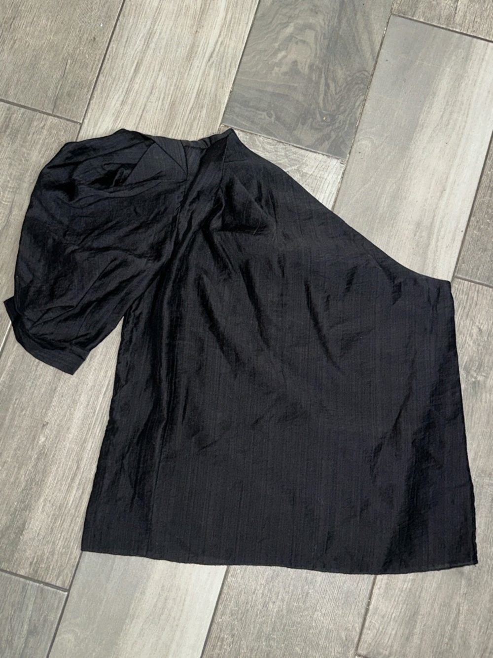 Sabina Musayev Black One Shoulder Top Puff Sleeve Size Small